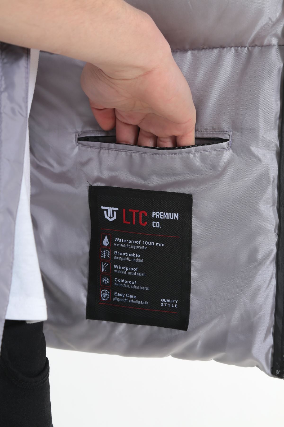 Erkek Dik Yaka Gri Şişme Yelek 