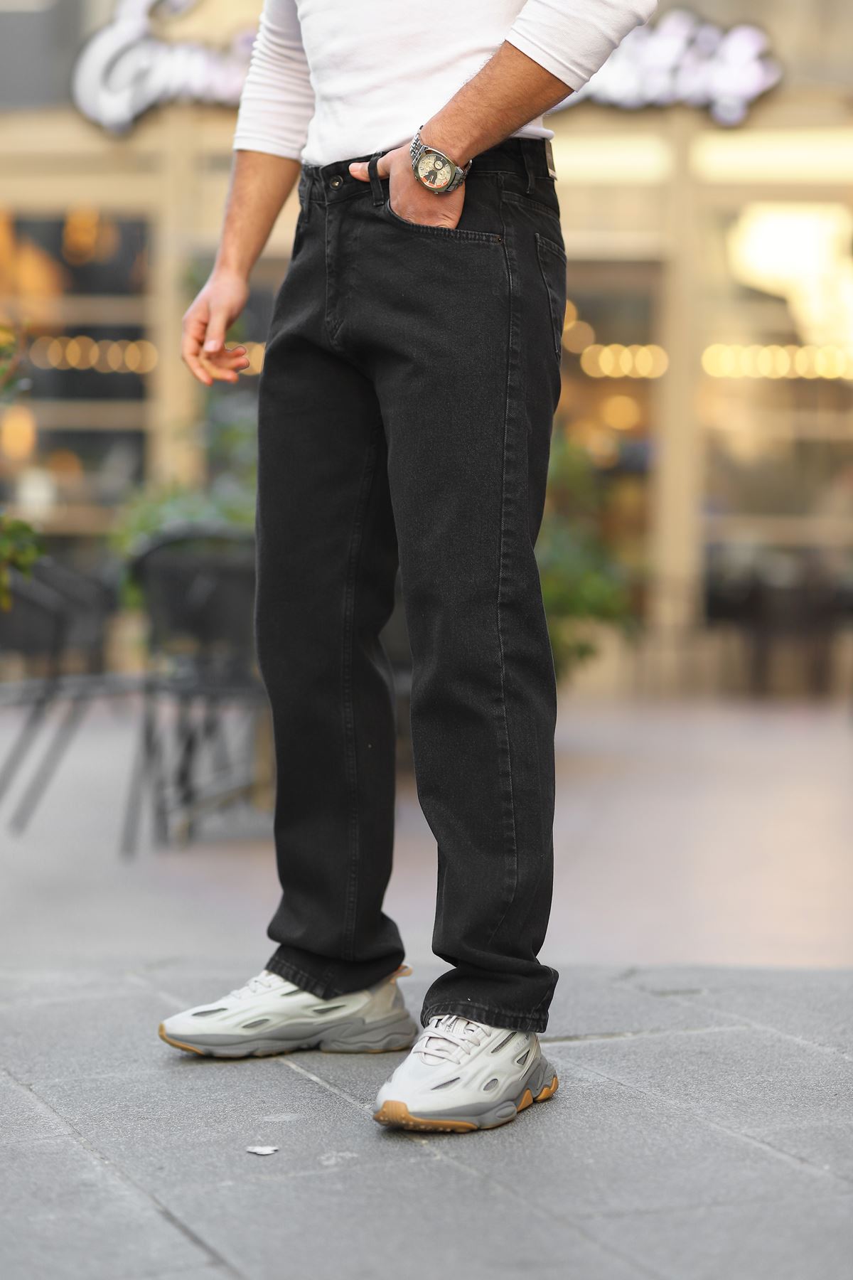  Erkek Siyah Baggy Fit Rahat Kalıp Jean Pantolon