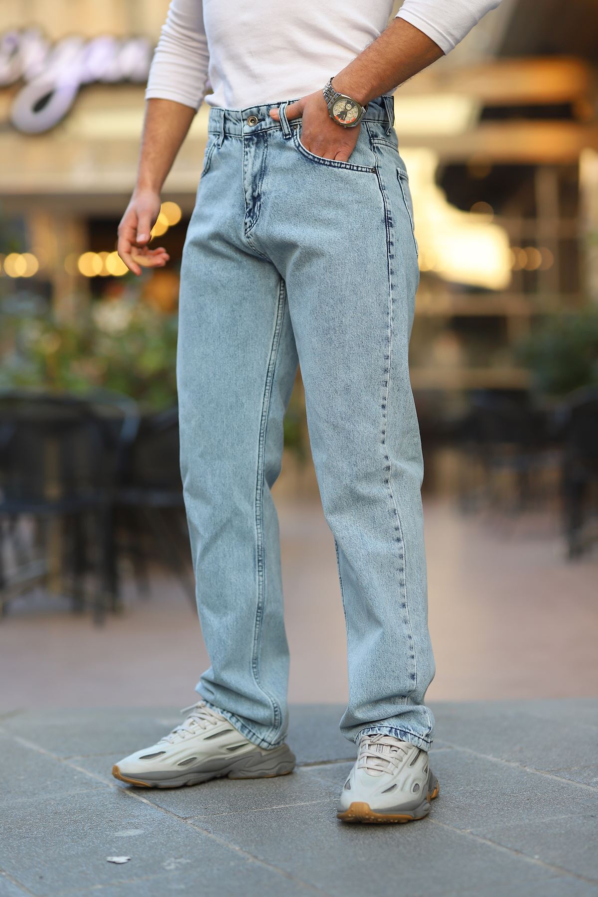 Erkek Kar Yıkama Baggy Fit Rahat Kalıp Jean Pantolon