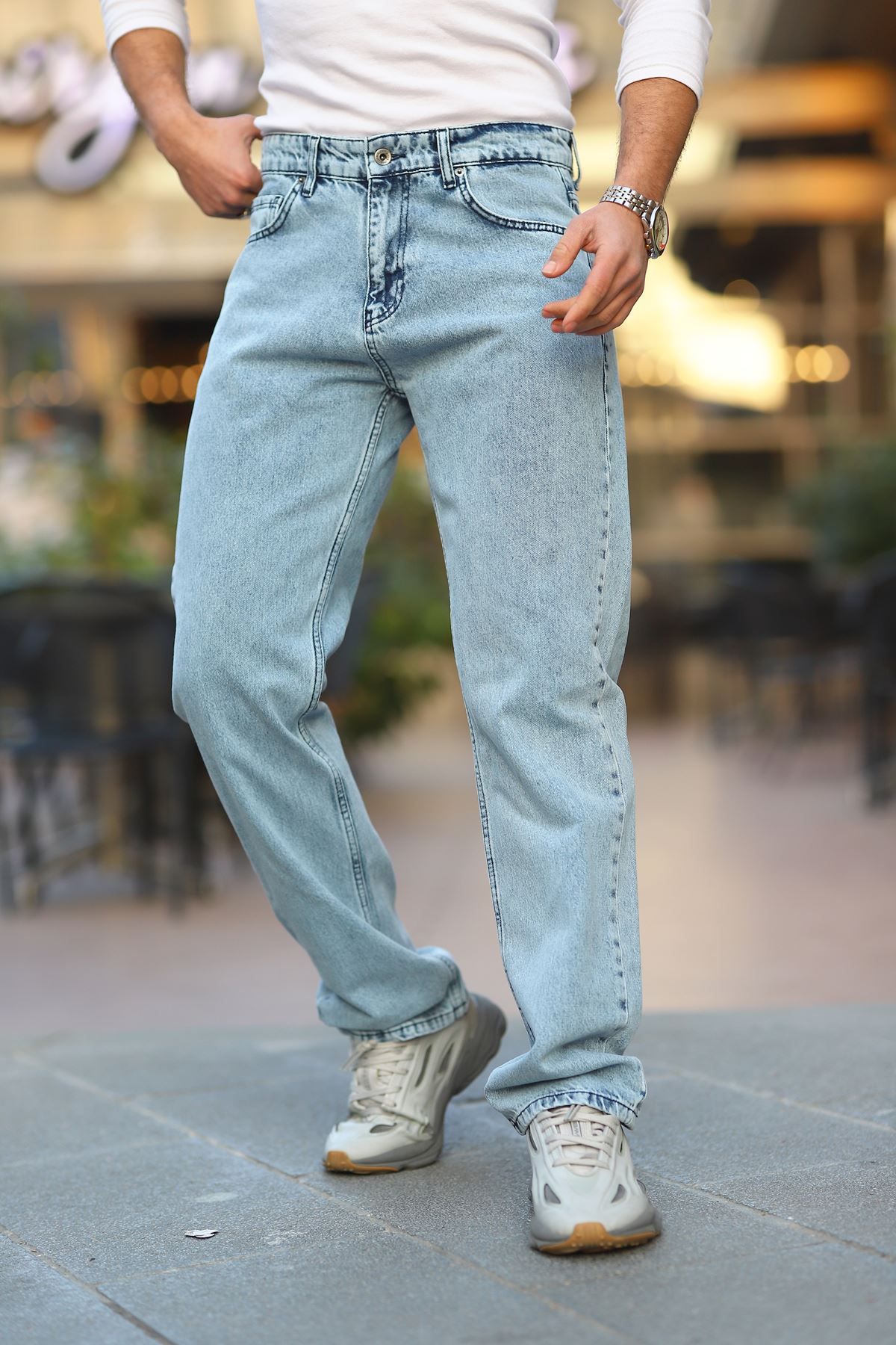  Erkek Kar Yıkama Baggy Fit Rahat Kalıp Jean Pantolon