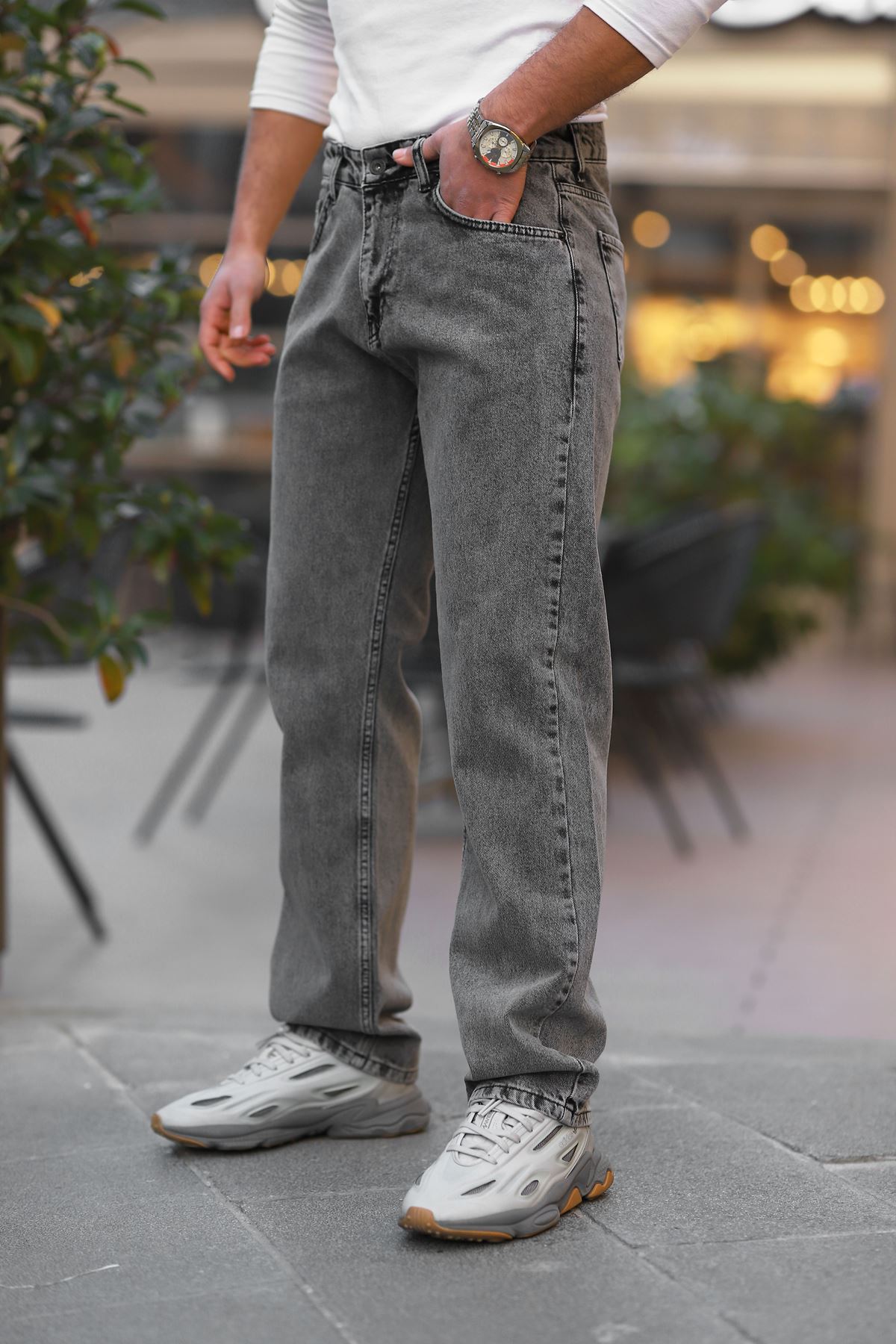 Erkek Antrasit Baggy Fit Rahat Kalıp Jean Pantolon 
