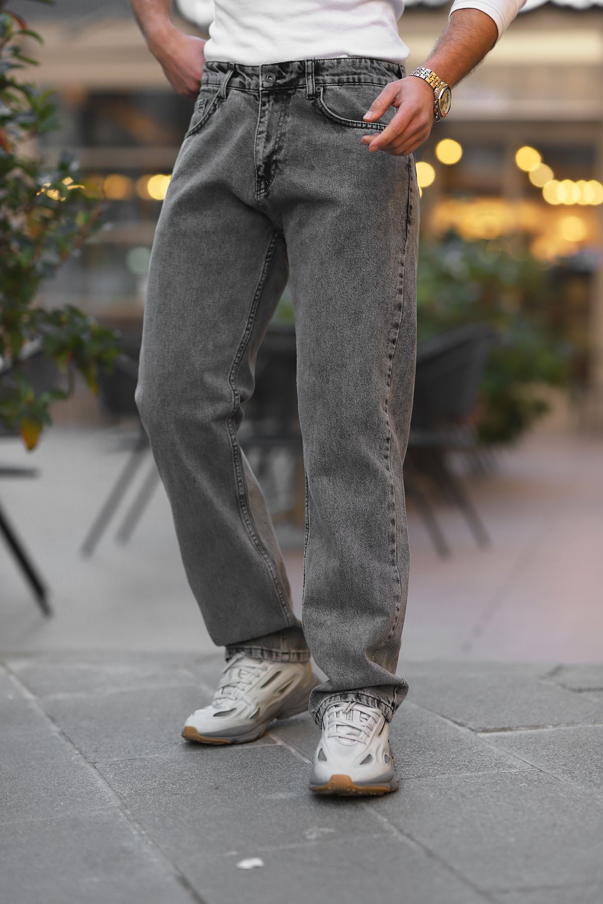  Erkek Antrasit Baggy Fit Rahat Kalıp Jean Pantolon 