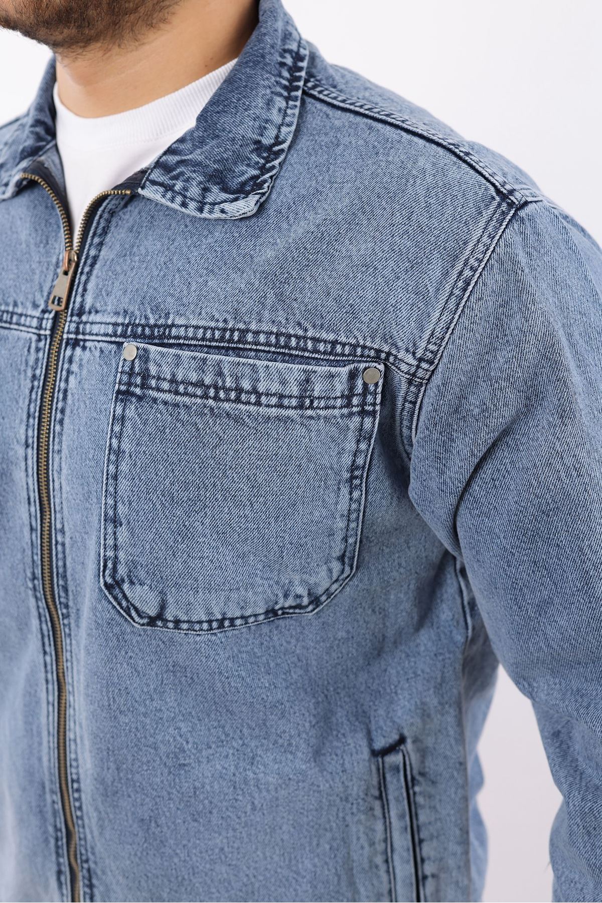 Мужская джинсовая куртка-бомбер оверсайз цвета хаки, стираная модель на молнии