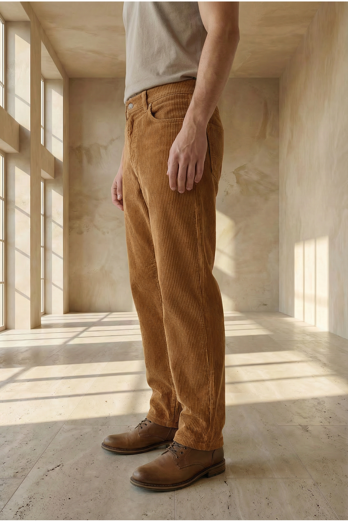 Мужские удобные брюки-карго светло-коричневого цвета