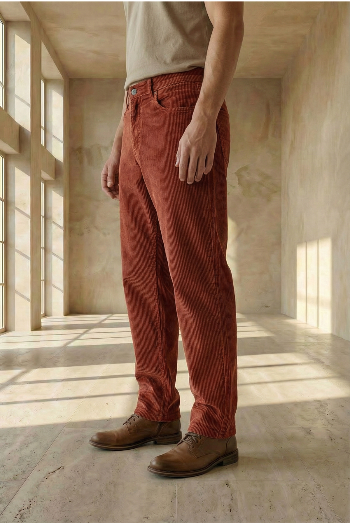 Мужские удобные брюки-карго светло-коричневого цвета