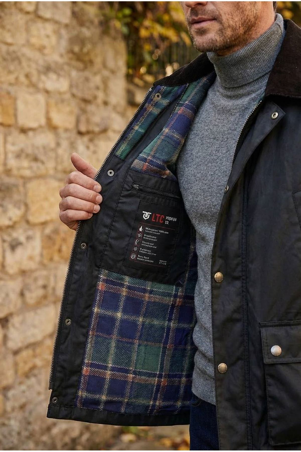 Erkek Siyah Mont Mumlu İçi Astarlı Kadife Yaka 