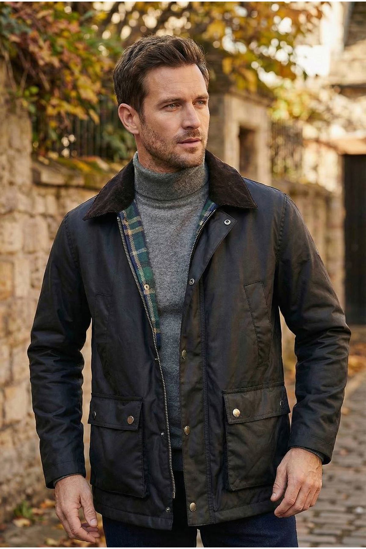 Erkek Siyah Mont Mumlu İçi Astarlı Kadife Yaka 