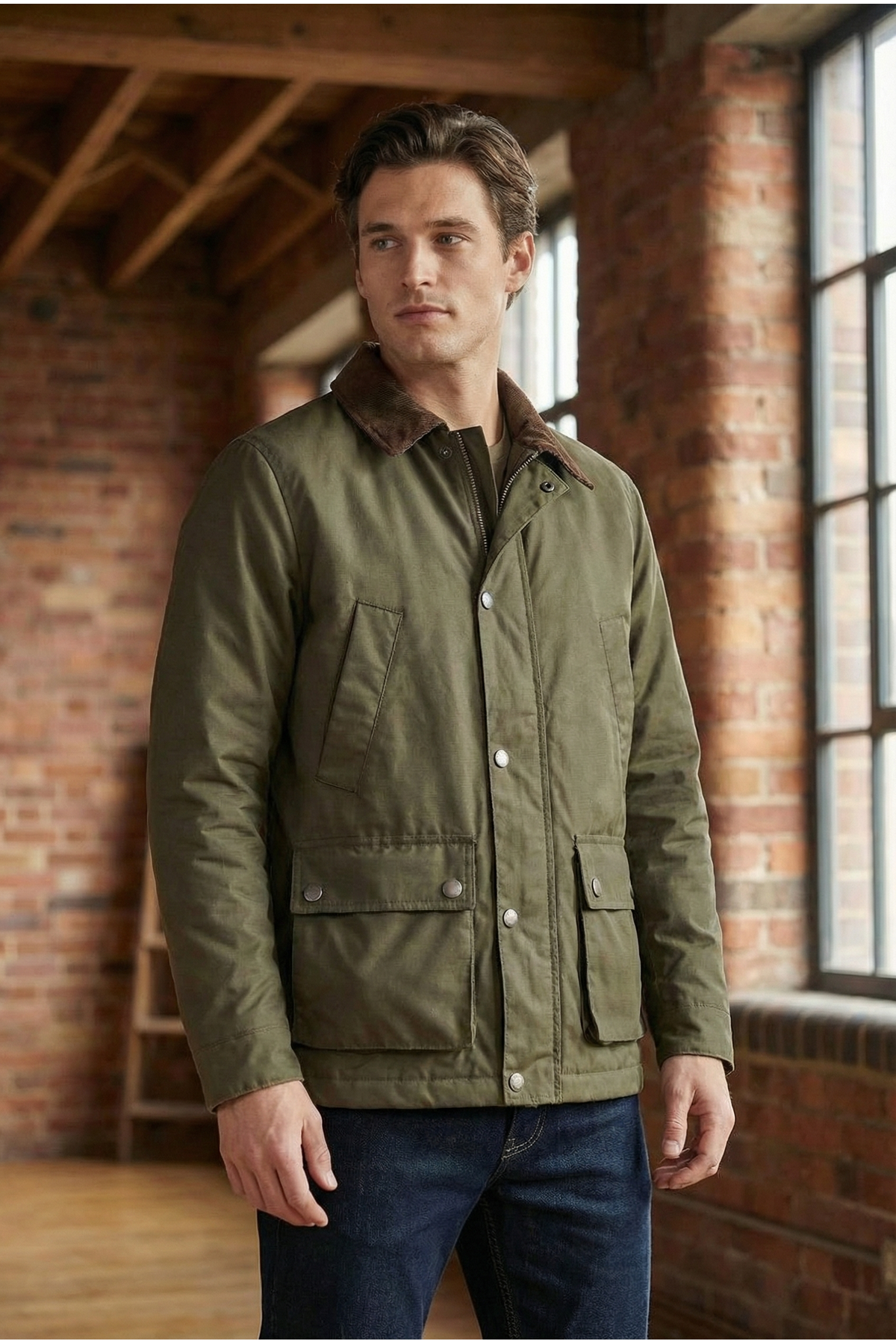 Erkek Haki Mont Mumlu İçi Astarlı Kadife Yaka  