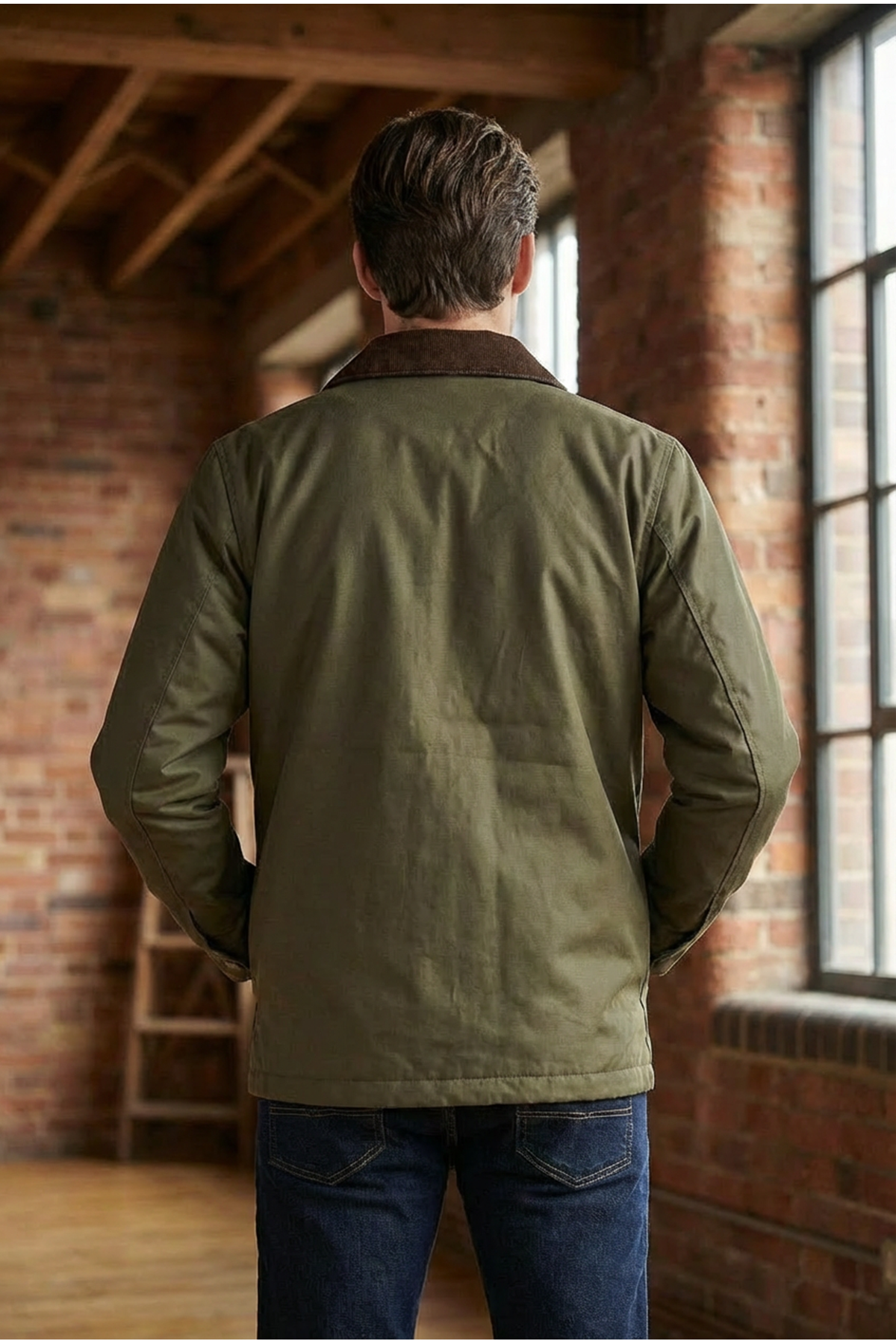 Erkek Haki Mont Mumlu İçi Astarlı Kadife Yaka  