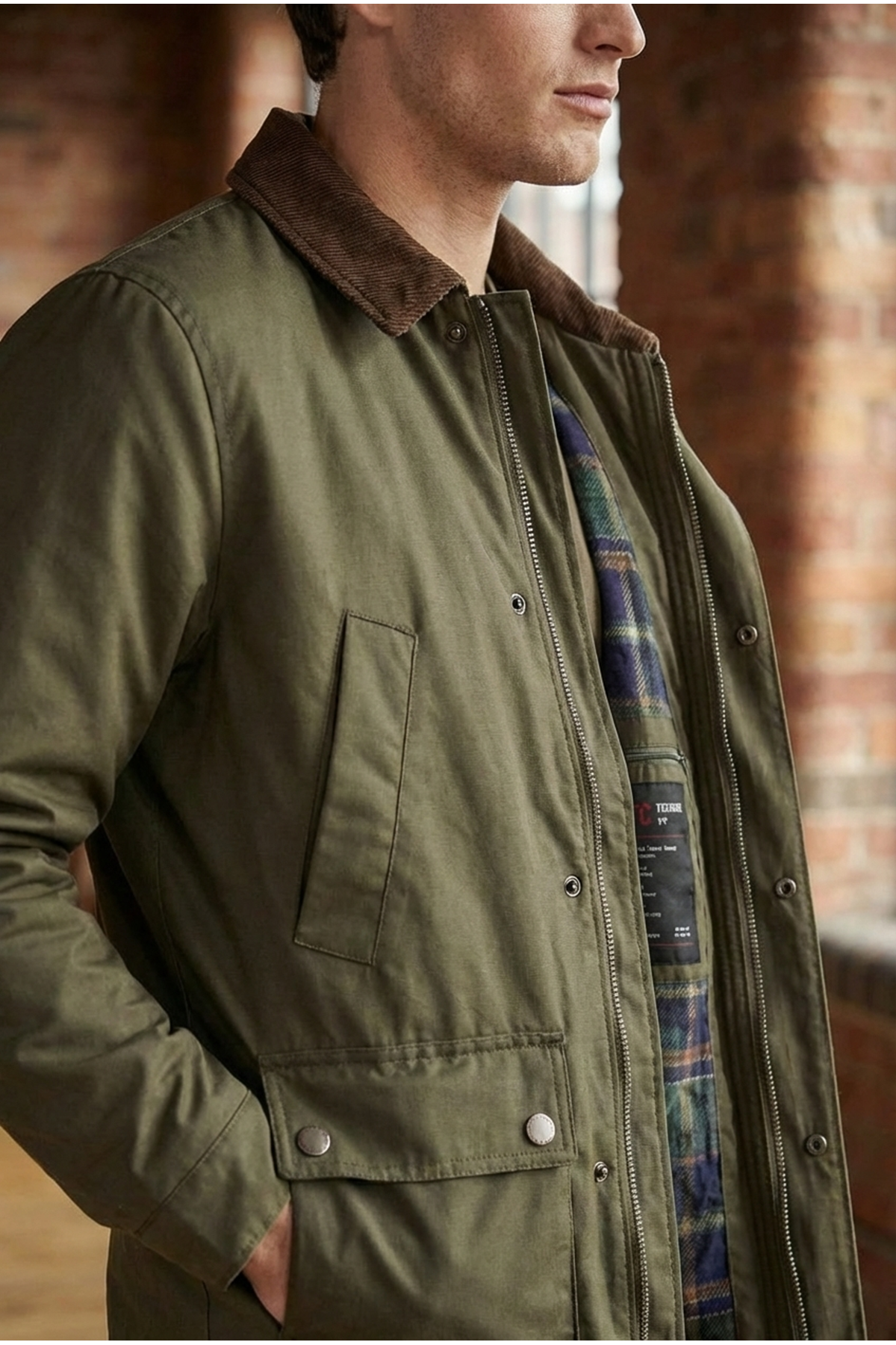 Erkek Haki Mont Mumlu İçi Astarlı Kadife Yaka  