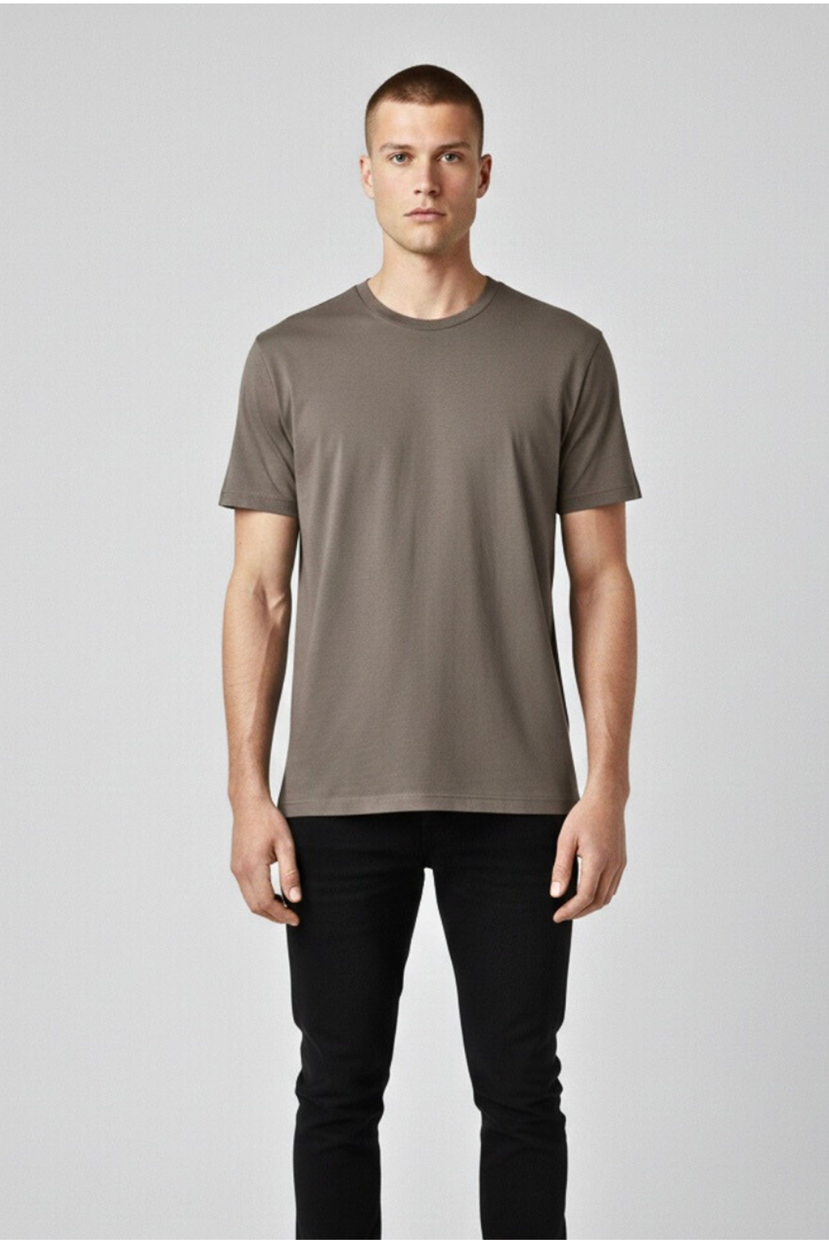 Erkek Vizon Regular Fit Yumuşak Doku Basic Modal Penye Tişört