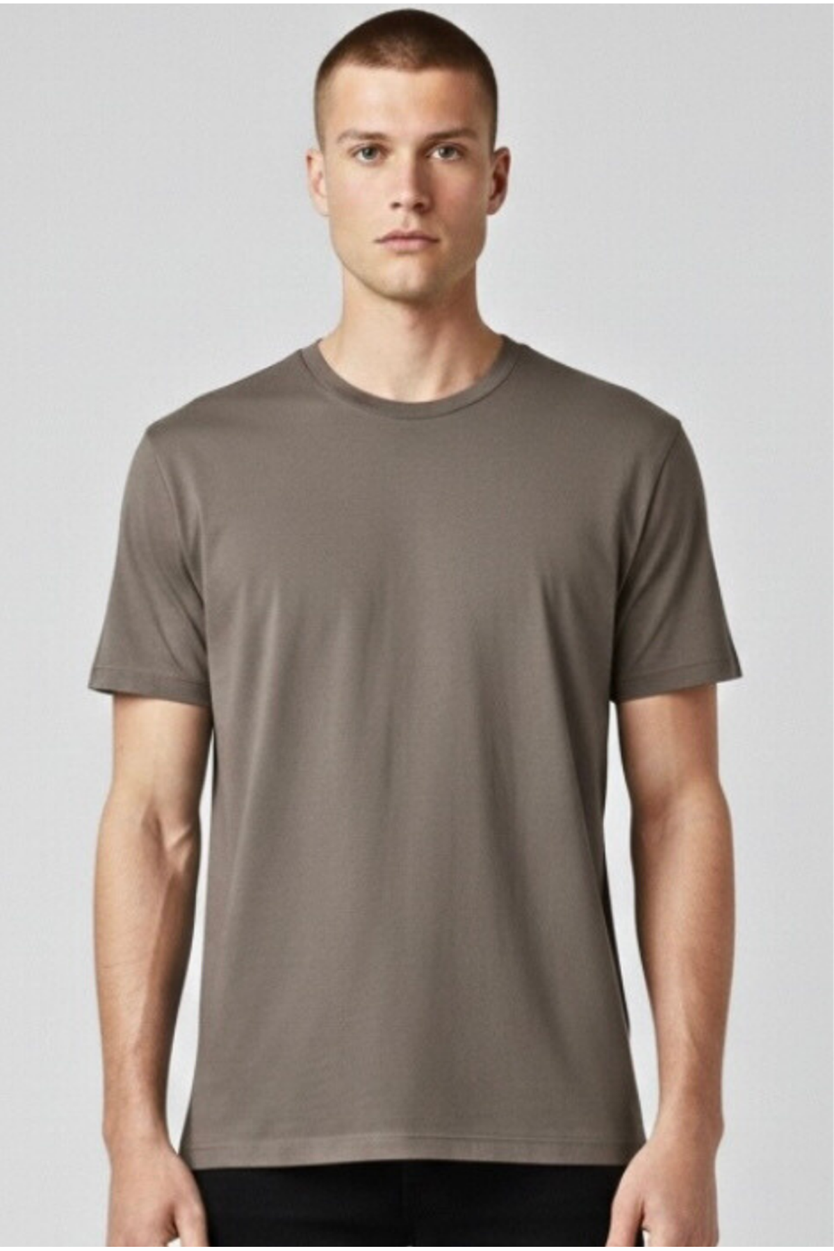 Erkek Vizon Regular Fit Yumuşak Doku Basic Modal Penye Tişört