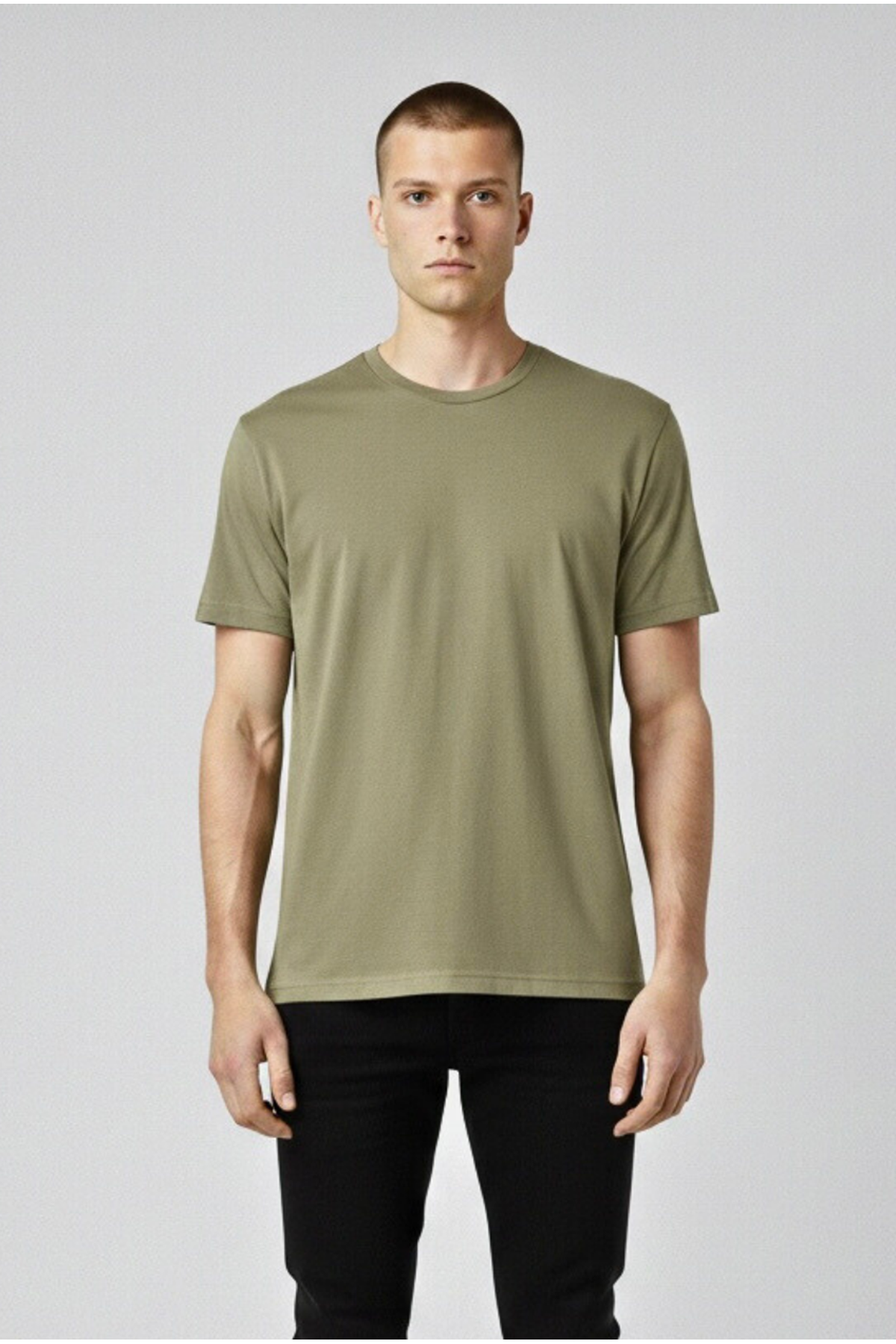 Erkek Haki Regular Fit Yumuşak Doku Basic Modal Penye Tişört