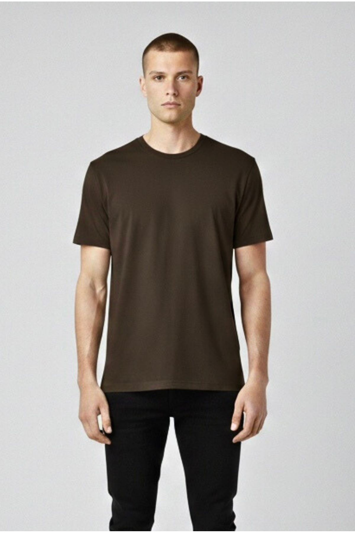 Erkek Kahve Regular Fit Yumuşak Doku Basic Modal Penye Tişört