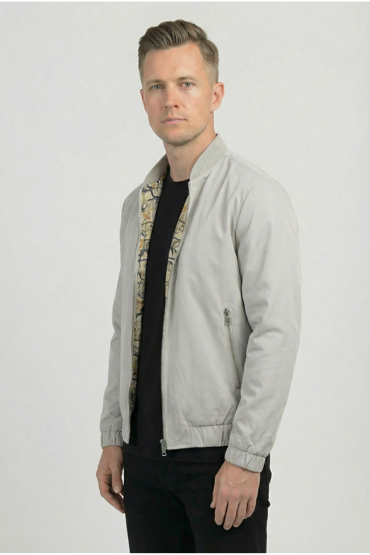 Erkek Regular Fit  Teknik Kumaş Mevsimlik Gri Pilot Mont 