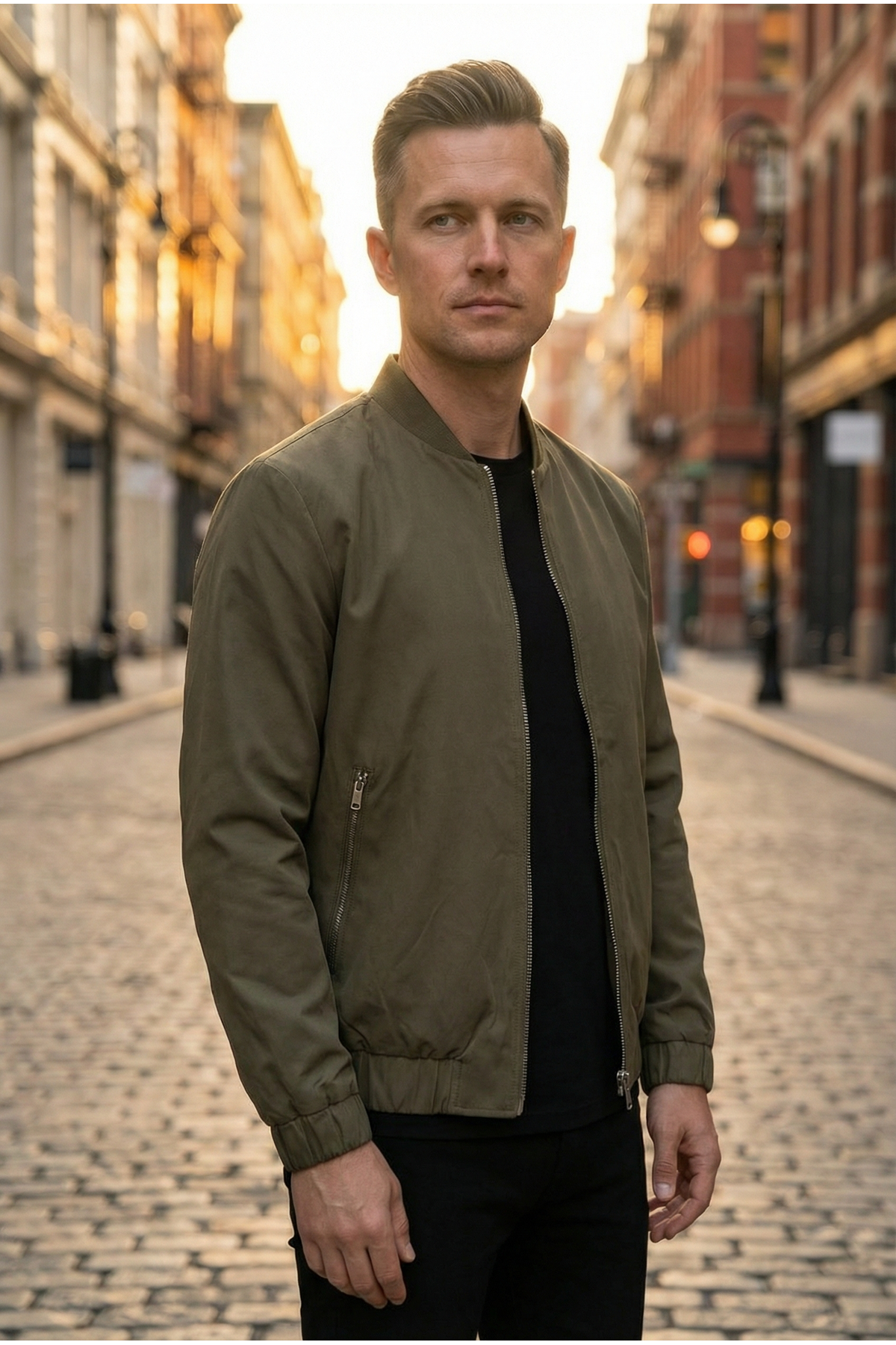 Erkek Regular Fit  Teknik Kumaş Mevsimlik Haki Pİlot Mont 