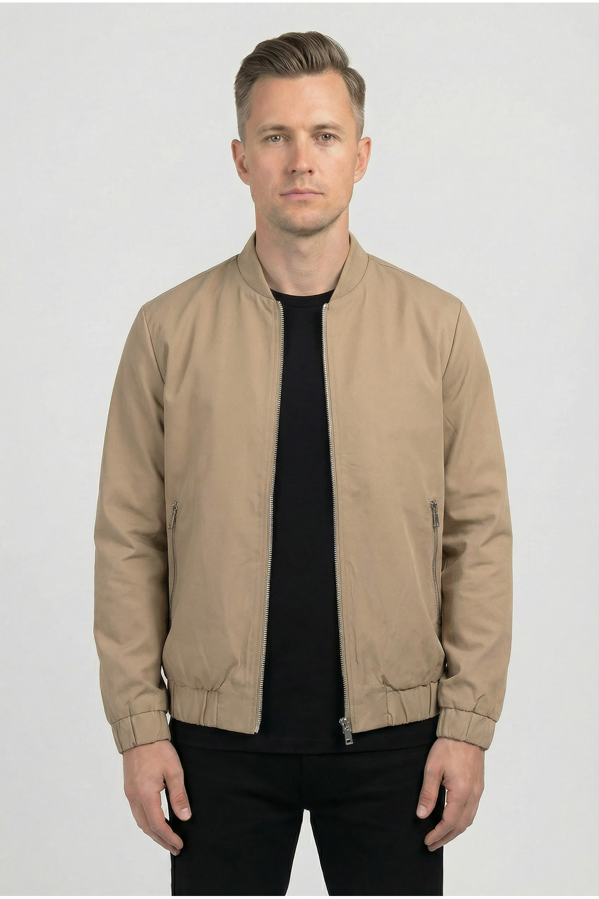 Erkek Regular Fit  Teknik Kumaş Mevsimlik Bej Pilot Mont