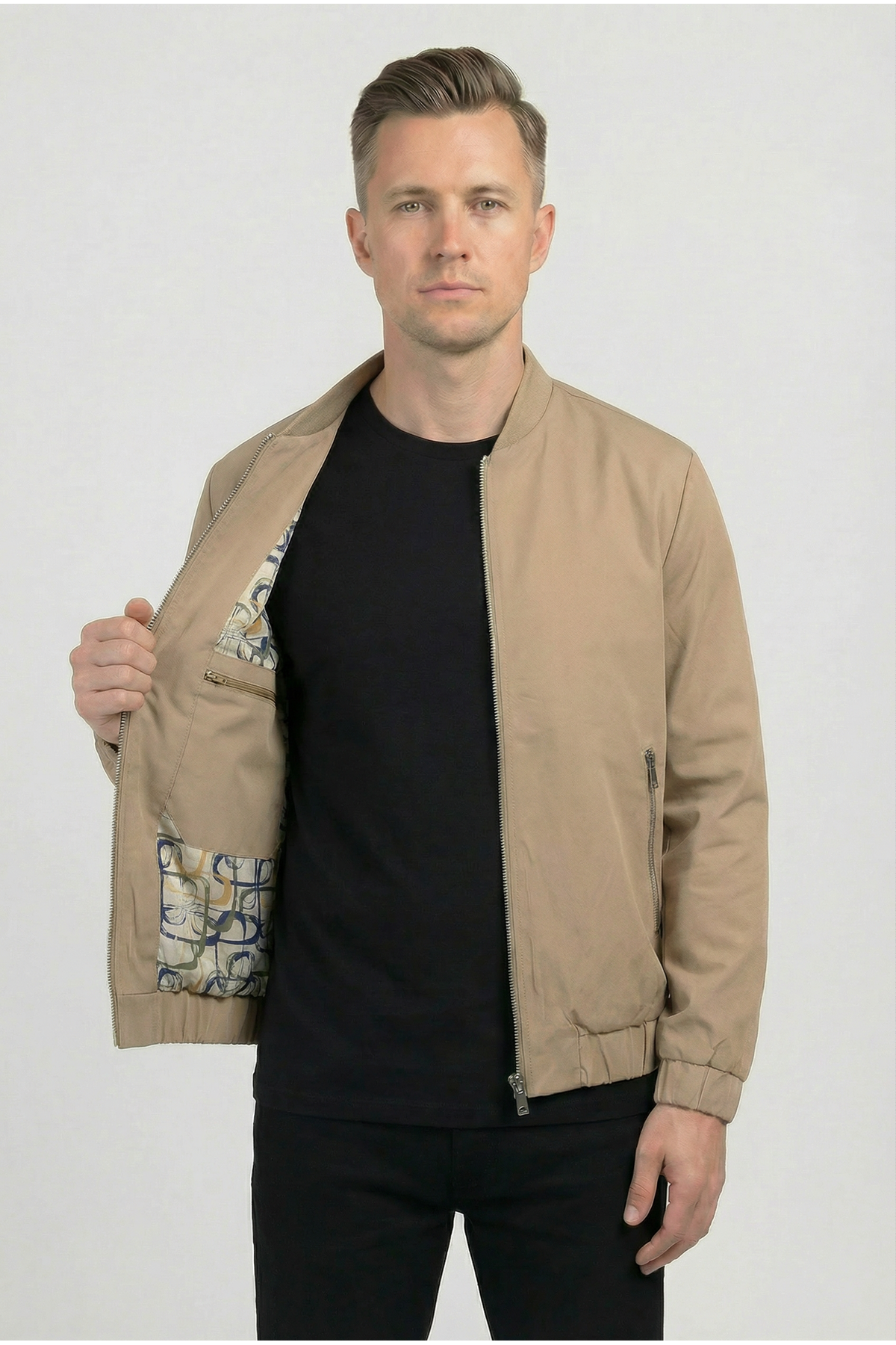 Erkek Regular Fit  Teknik Kumaş Mevsimlik Bej Pilot Mont
