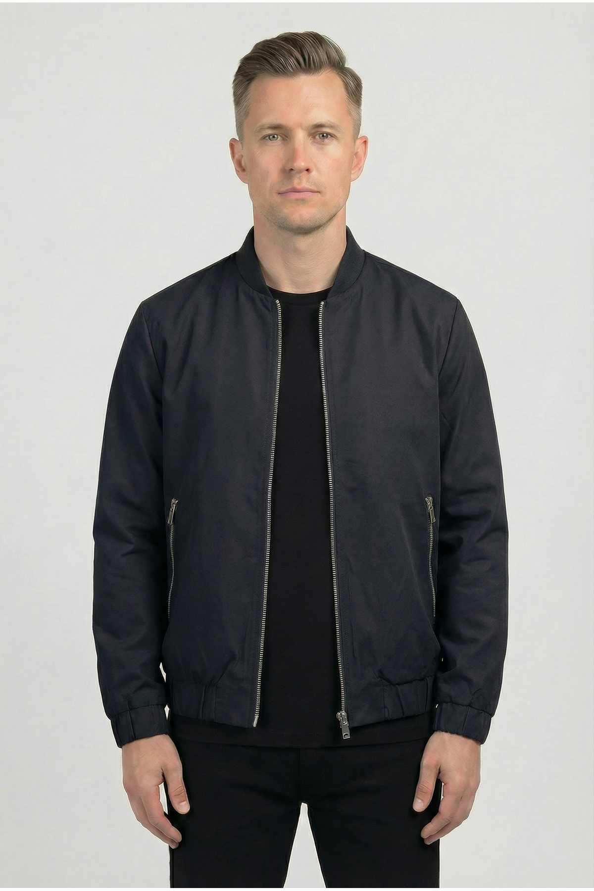 Erkek Regular Fit  Teknik Kumaş Mevsimlik Siyah Pilot  Mont