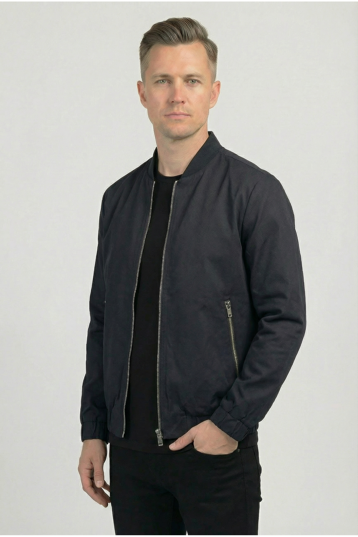 Erkek Regular Fit  Teknik Kumaş Mevsimlik Siyah Pilot  Mont