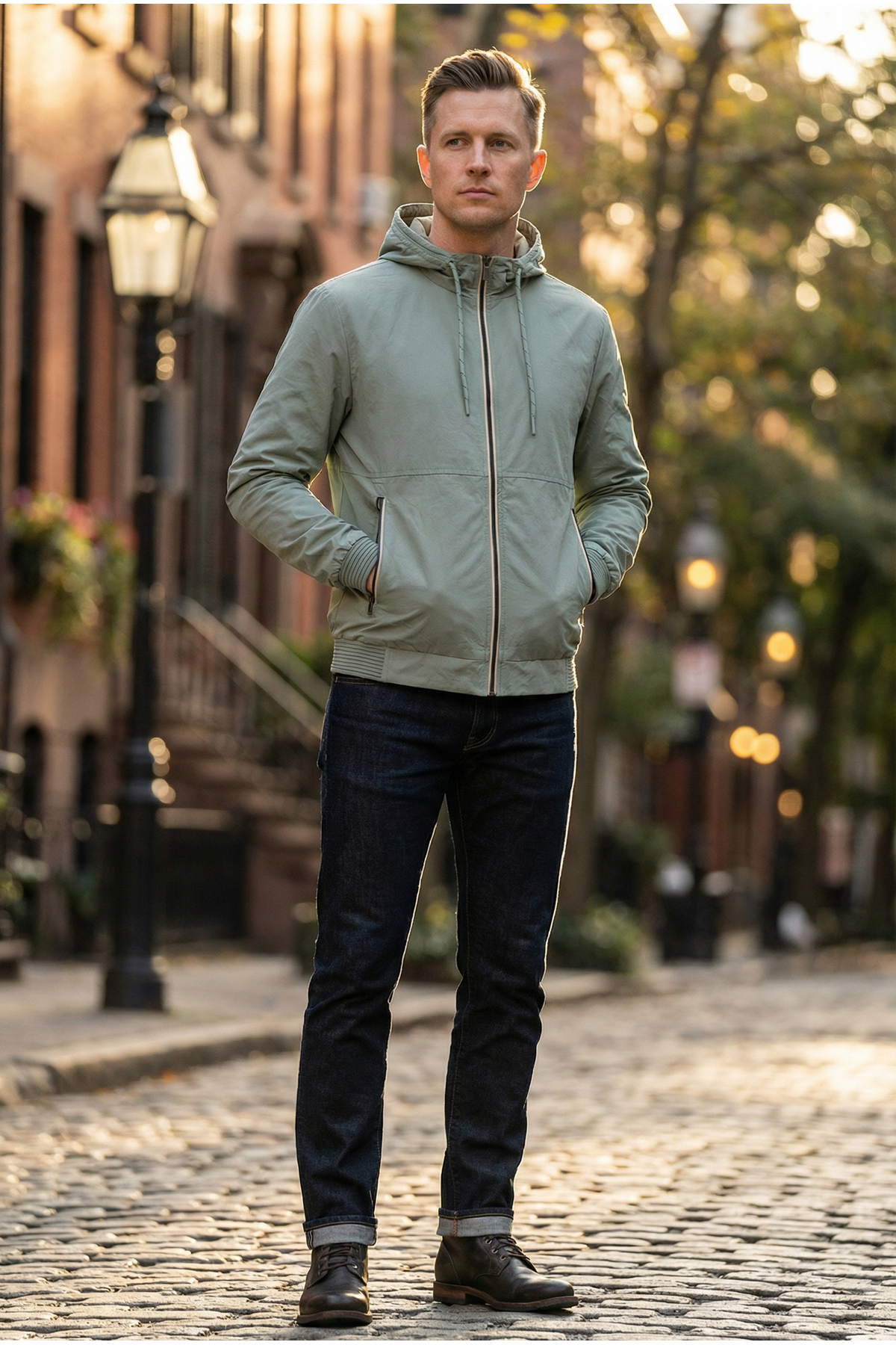 Мужская джинсовая куртка-бомбер оверсайз цвета хаки, стираная модель на молнии