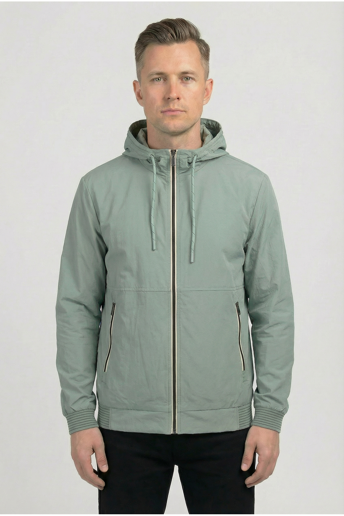 Мужская джинсовая куртка-бомбер оверсайз цвета хаки, стираная модель на молнии