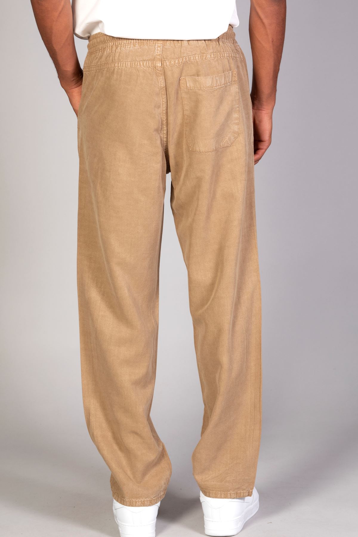  Erkek Beli Lastikli Battal Beden  Tensel Kumaş Camel Baggy Pantolon 