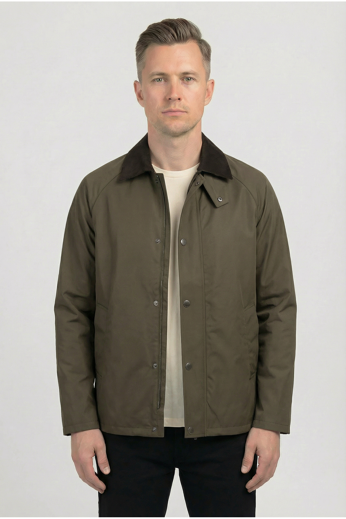 Erkek Regular Fit  Fermuarlı Çıtçıtlı Trench Haki Ceket 