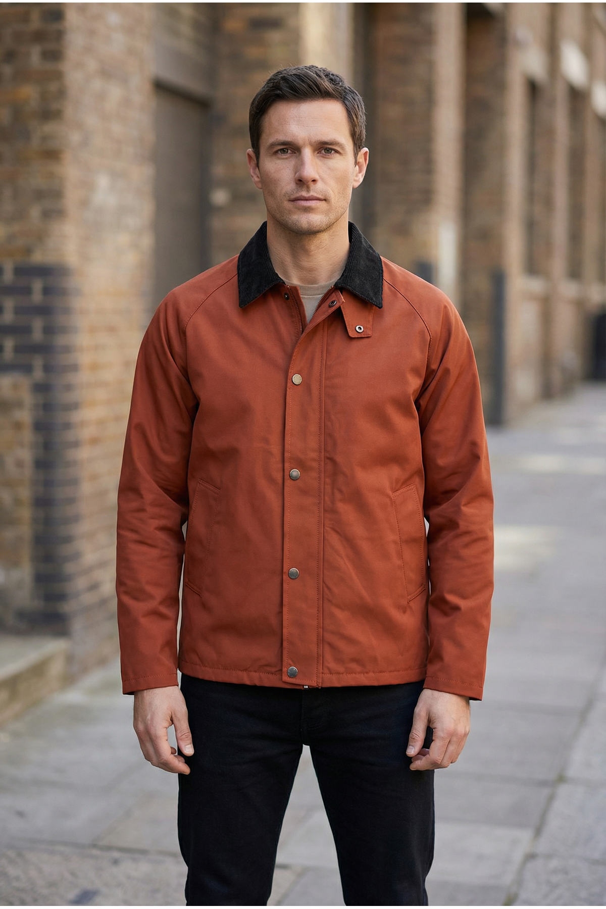 Erkek Regular Fit  Fermuarlı Çıtçıtlı Trench Kiremit Ceket 