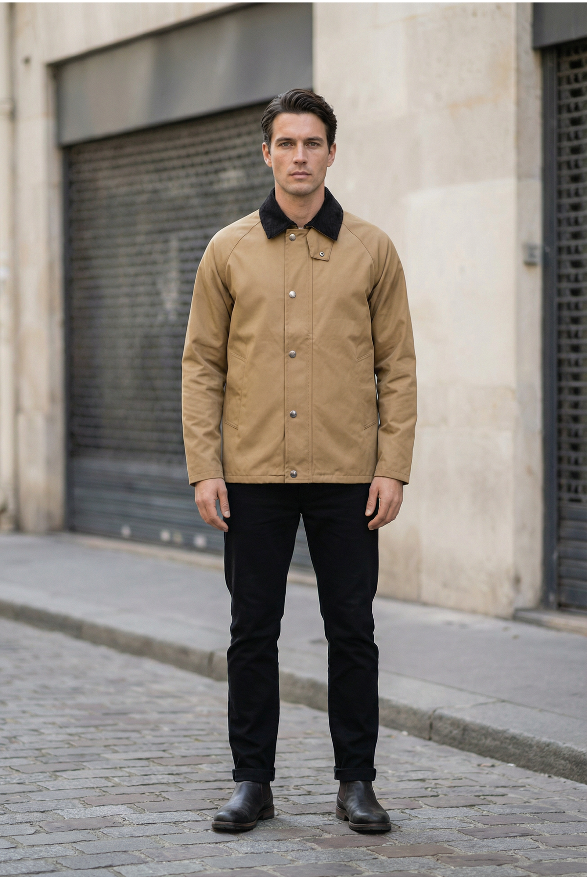 Erkek Regular Fit  Fermuarlı Çıtçıtlı Trench Camel Ceket