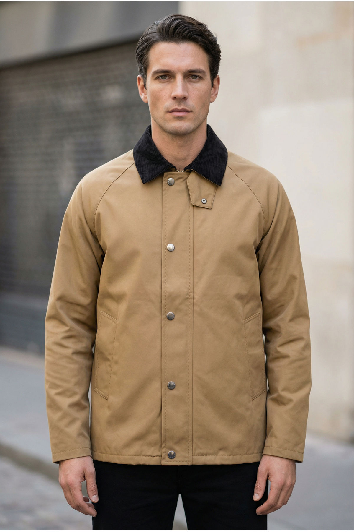 Erkek Regular Fit  Fermuarlı Çıtçıtlı Trench Camel Ceket