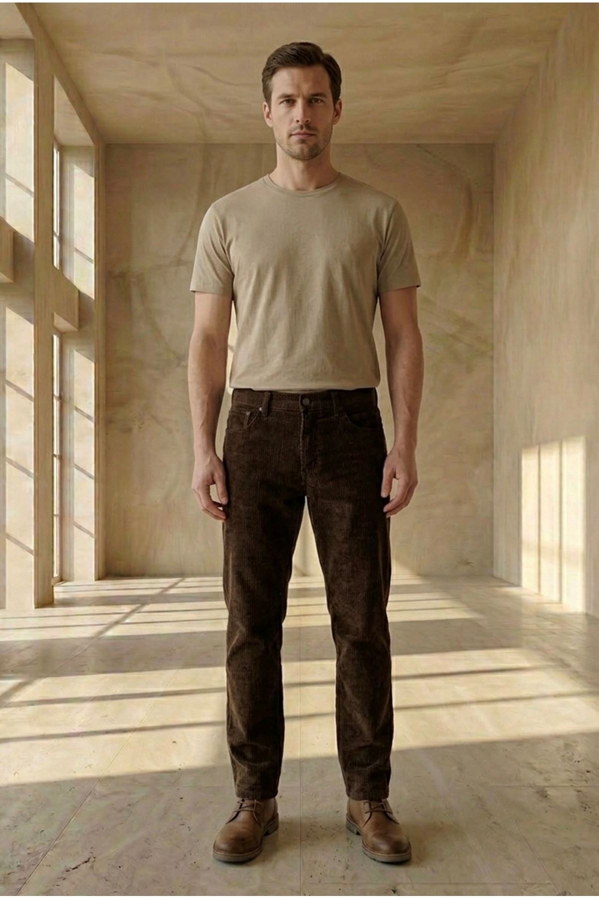 Мужские удобные брюки-карго светло-коричневого цвета