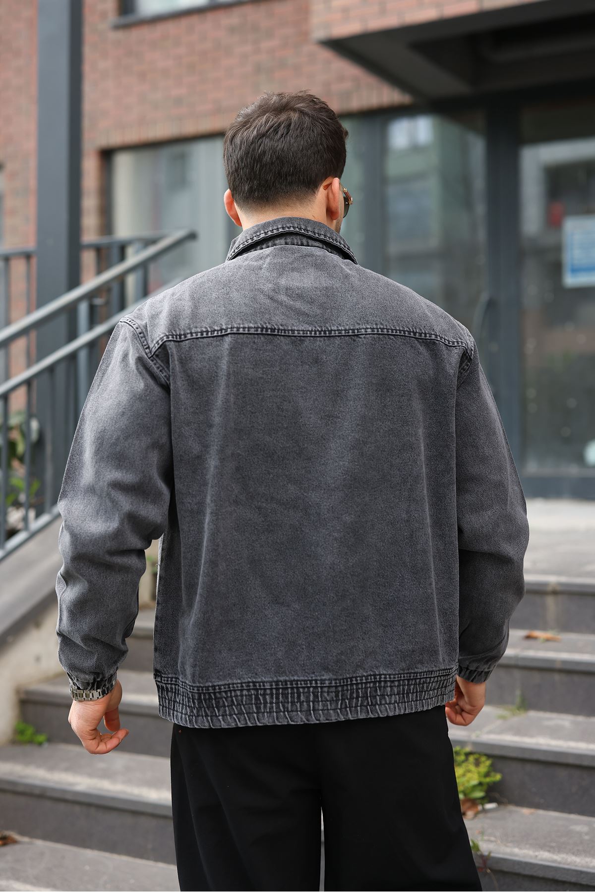 Erkek Regular Fermuarlı ve Çıtçıtlı Antrasit Kot Ceket