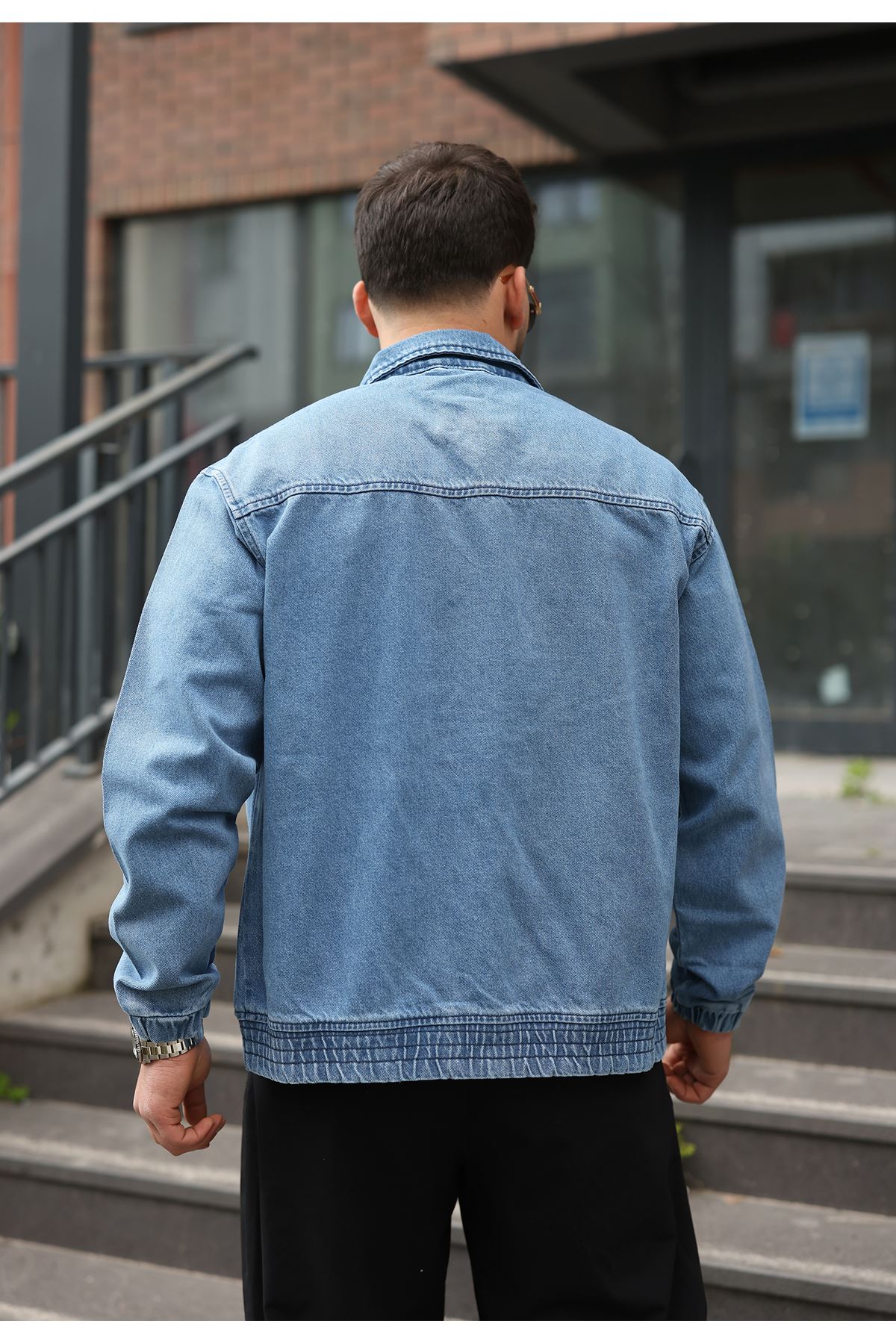 Erkek Regular Fermuarlı ve Çıtçıtlı Açık Mavi Kot Ceket