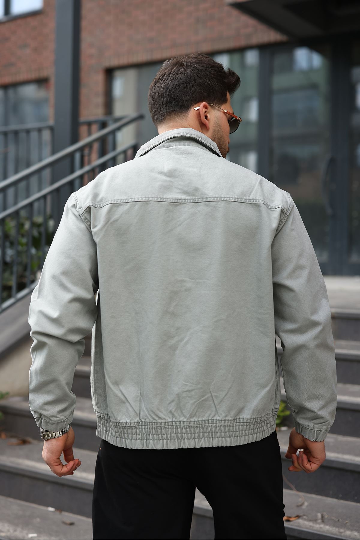 Erkek Regular Fermuarlı ve Çıtçıtlı Su Yeşili Kanvas Ceket
