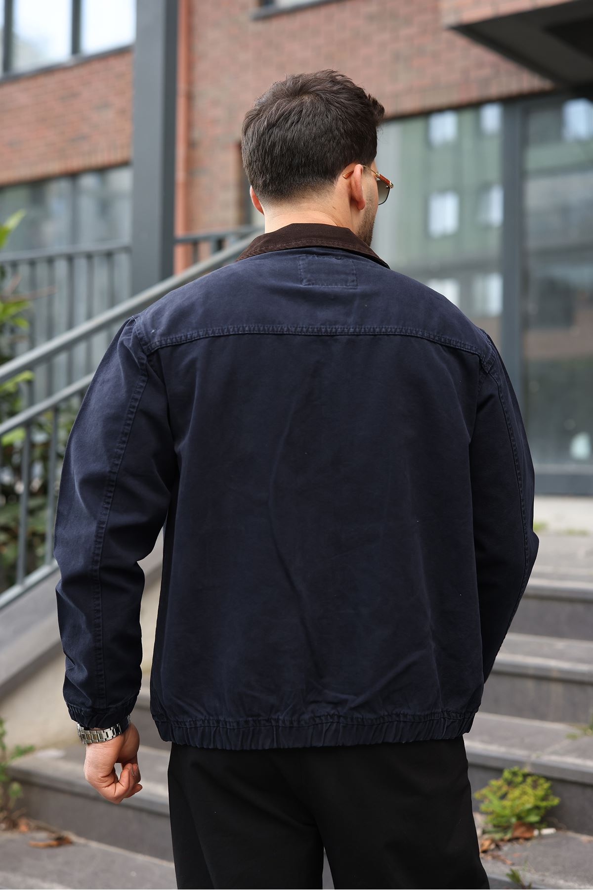 Erkek Relaxed Canvas Lacivert Ceket