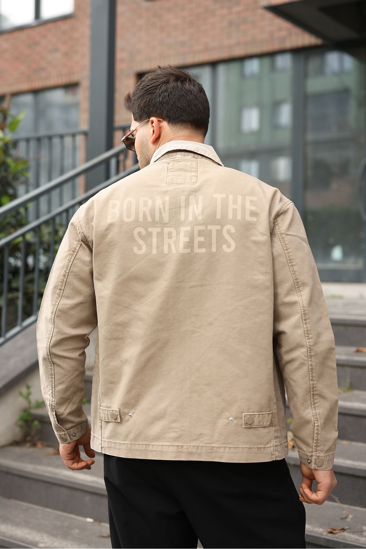 Мужская джинсовая куртка-бомбер оверсайз цвета хаки, стираная модель на молнии