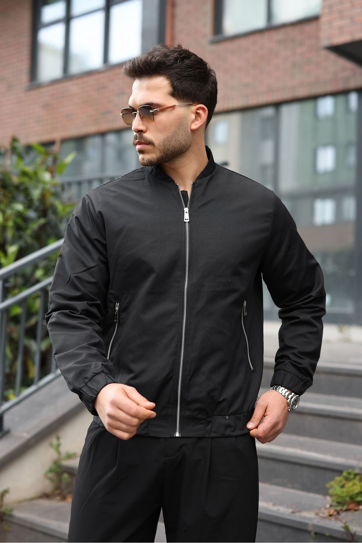 Erkek Regular Fit  Teknik Kumaş Mevsimlik Siyah Pilot  Mont