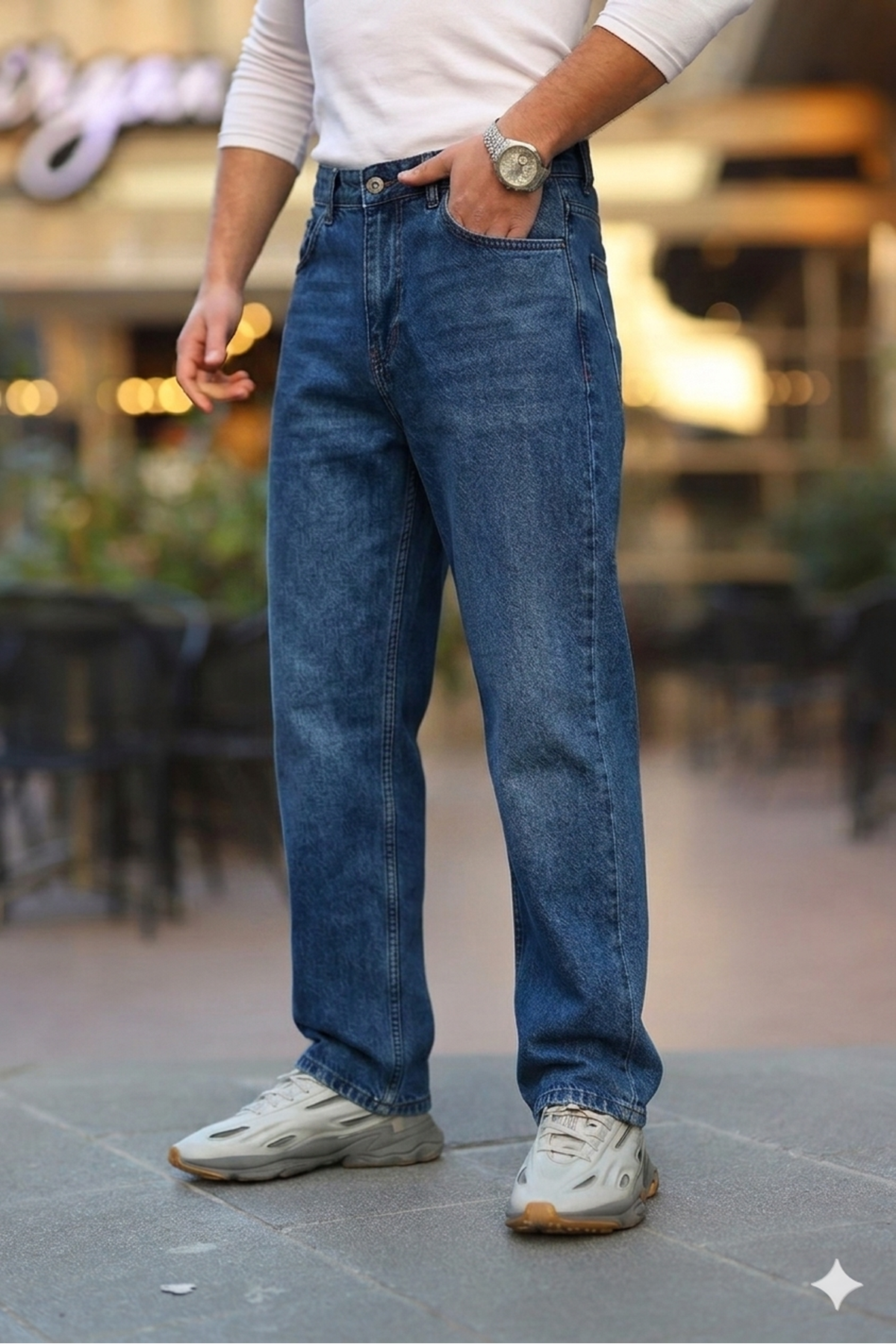  Erkek Mavi Rodeo Baggy Fit Rahat Kalıp Jean Pantolon 
