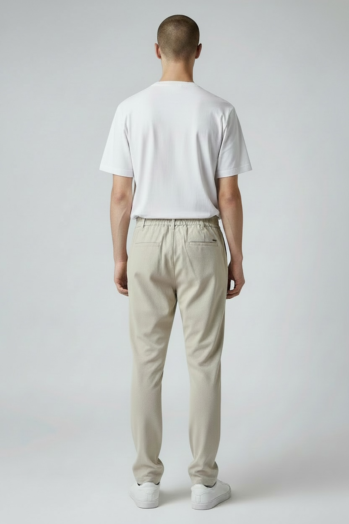  Erkek Bej Baggy Fit Rahat Kalıp Beli lastikli Pantolon 