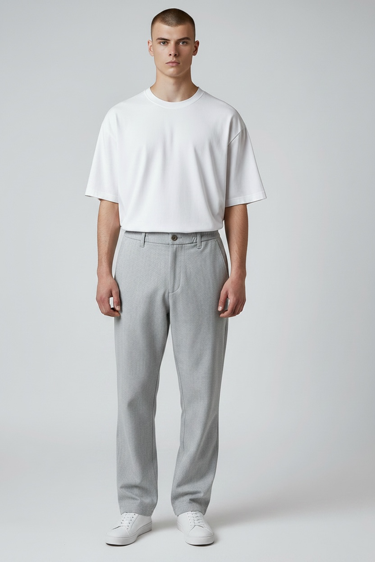  Erkek Gri Baggy Fit Rahat Kalıp Beli lastikli Pantolon 