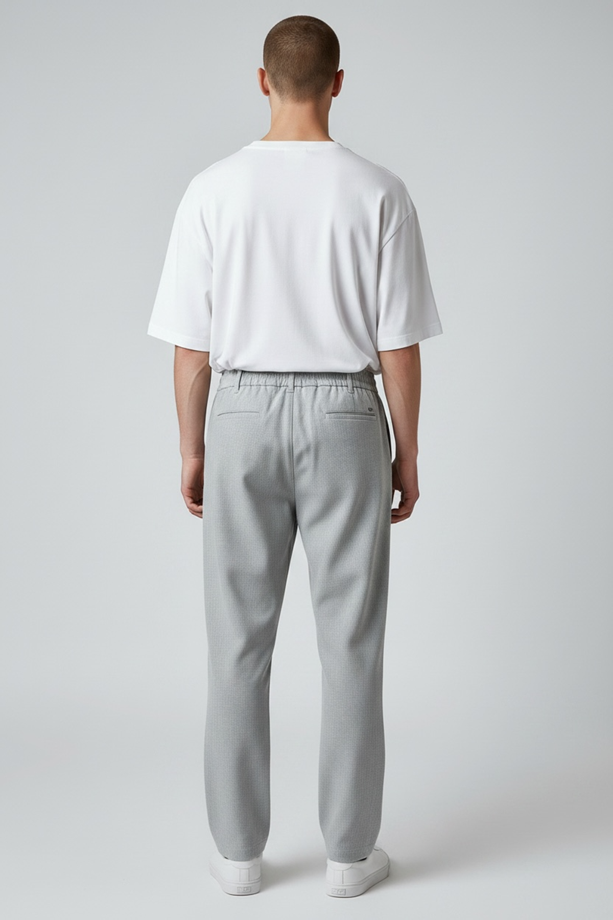  Erkek Gri Baggy Fit Rahat Kalıp Beli lastikli Pantolon 