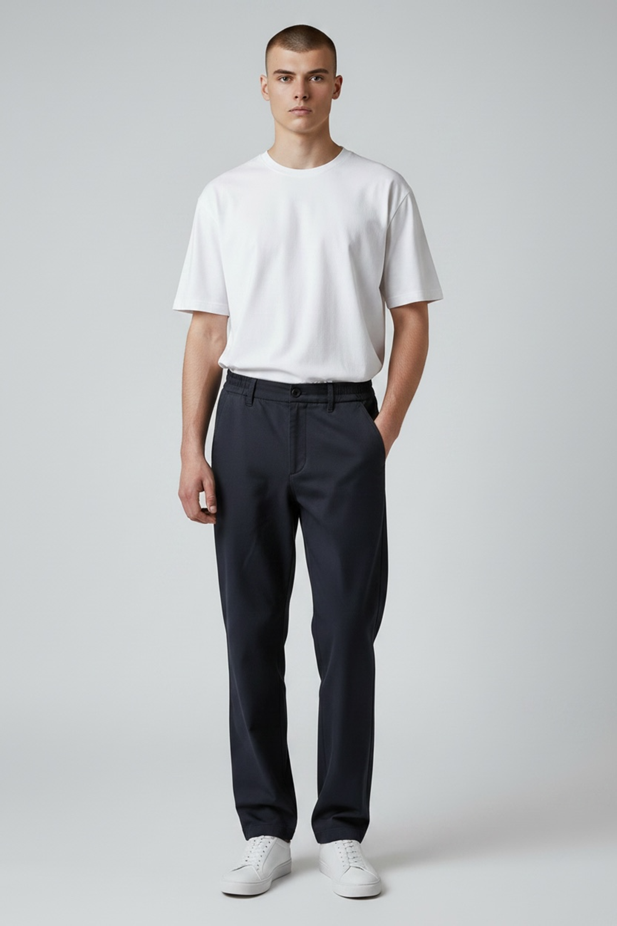  Erkek Lacivert Baggy Fit Rahat Kalıp Beli lastikli Pantolon 