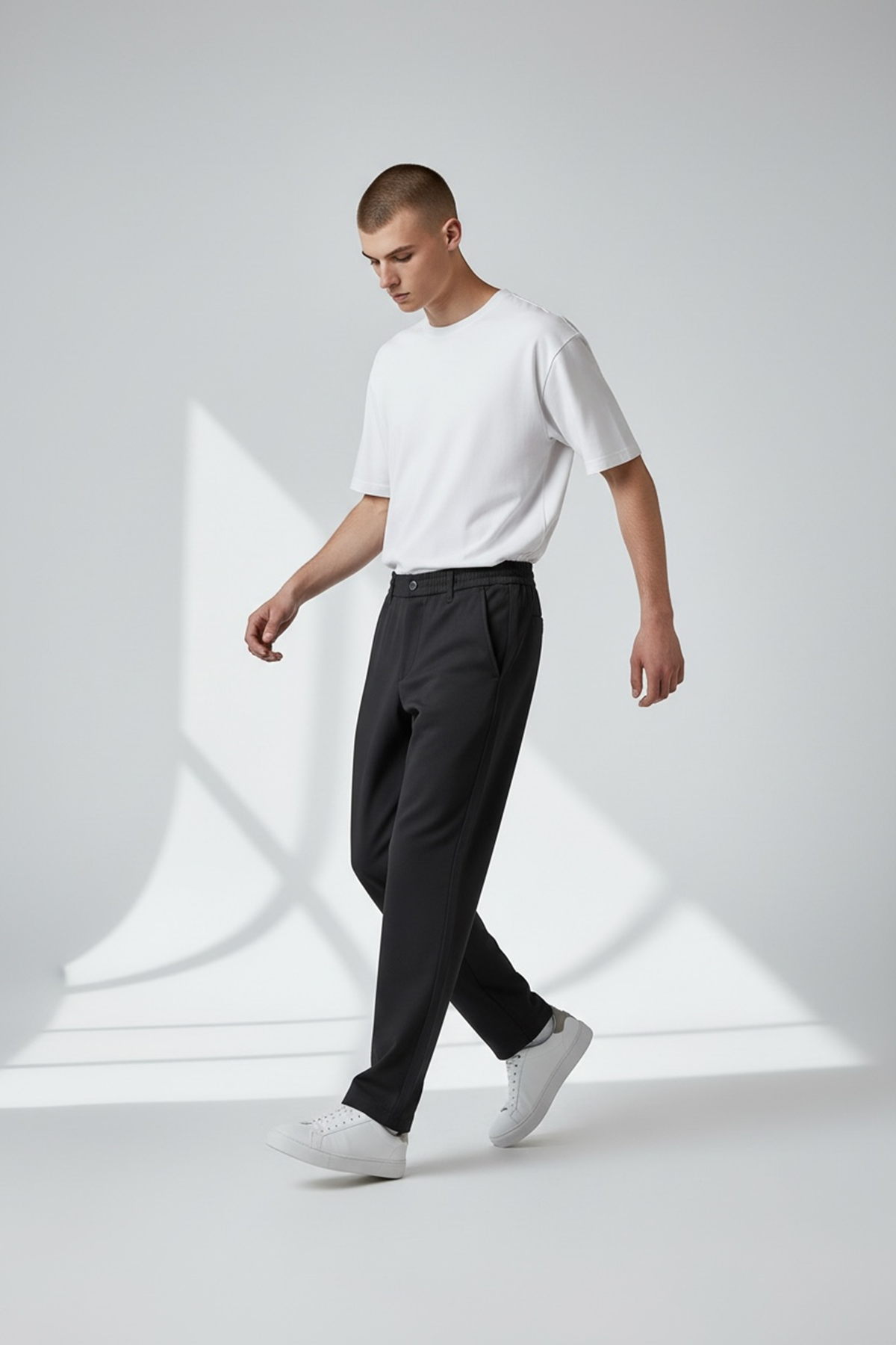  Erkek Siyah Baggy Fit Rahat Kalıp Beli lastikli Pantolon  