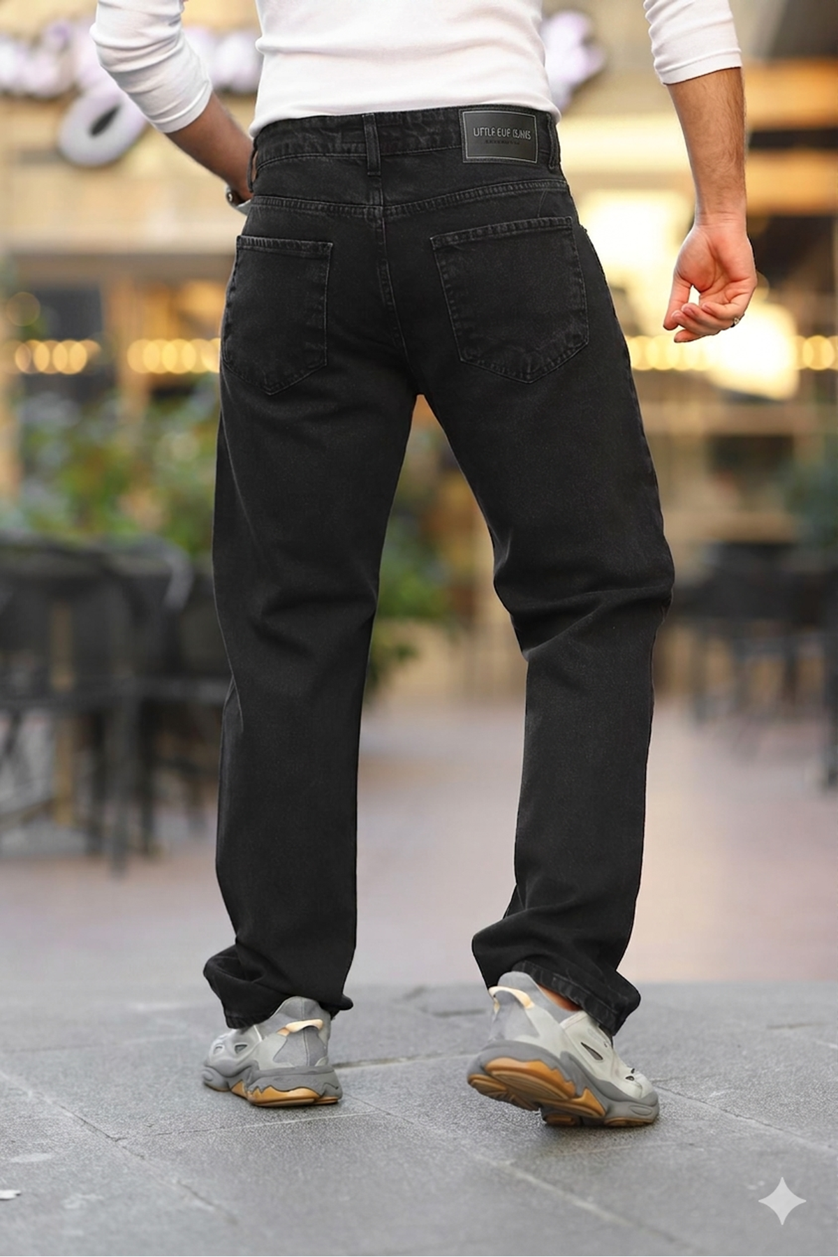  Erkek Siyah Baggy Fit Rahat Kalıp Jean Pantolon