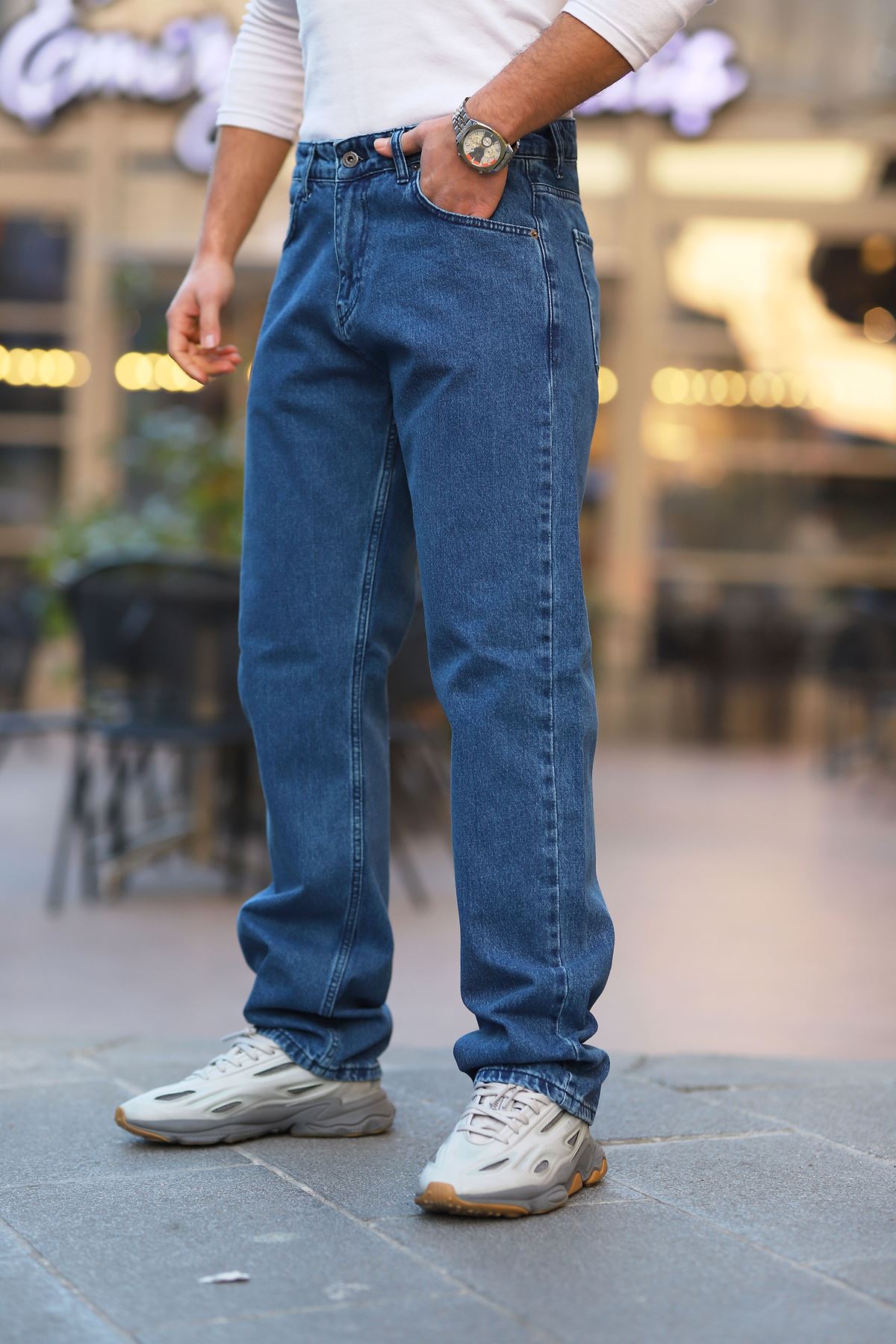 Erkek Mavi Baggy Fit Rahat Kalıp Jean Pantolon