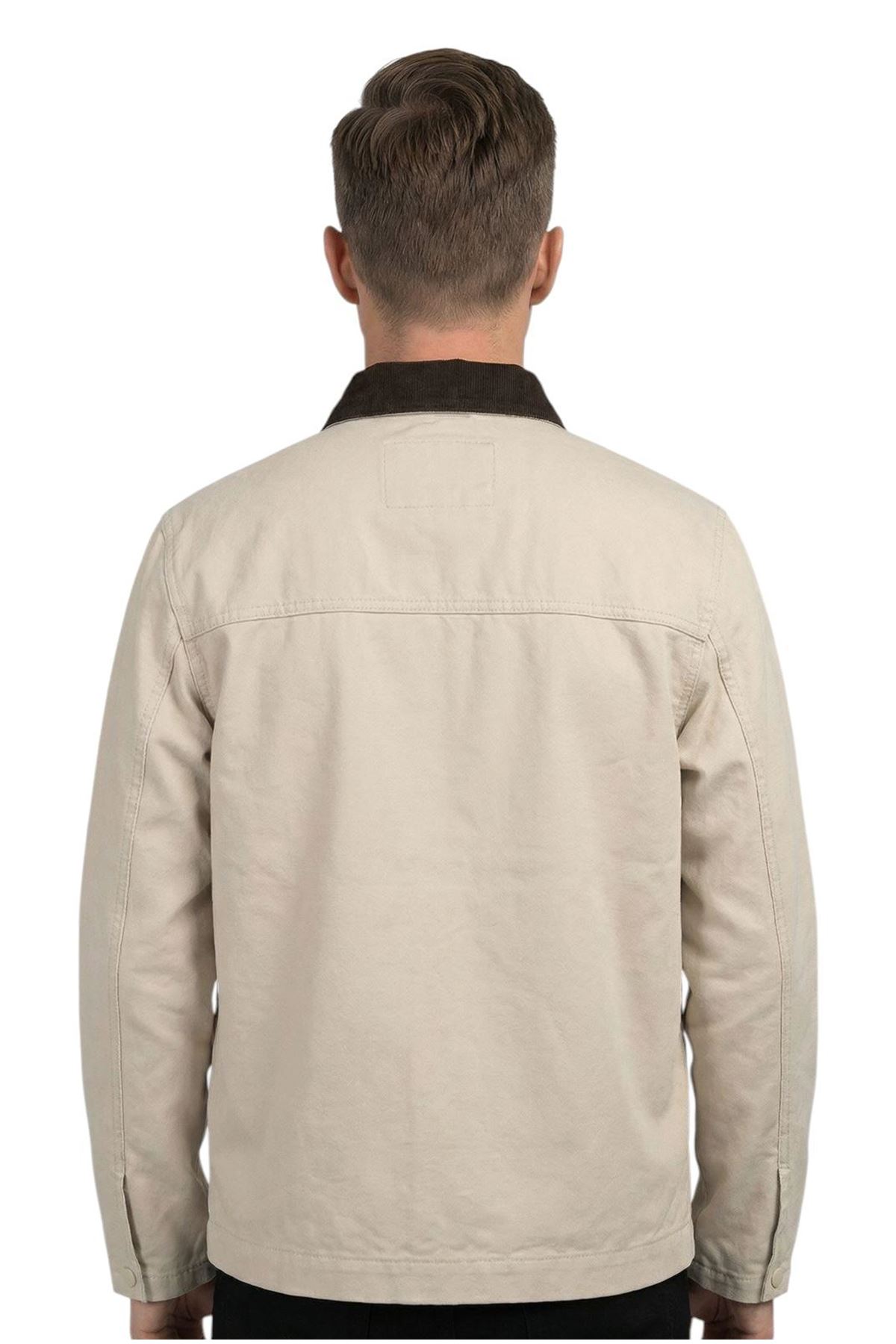 Erkek Bej Garni Yaka Spor Canvas Mont