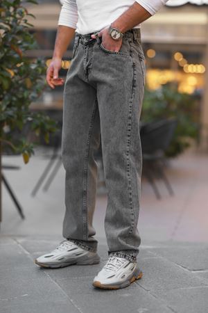  Erkek Antrasit Baggy Fit Rahat Kalıp Jean Pantolon 