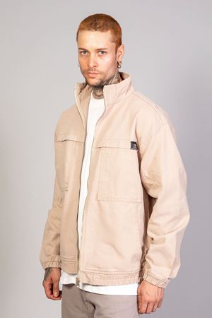 Oversize Bej Yıkamalı Modelli Erkek Fermuarlı Bomber Kot Ceket  