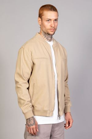 Bej Erkek Fermuarlı Oversize Motorcu Kot ceket